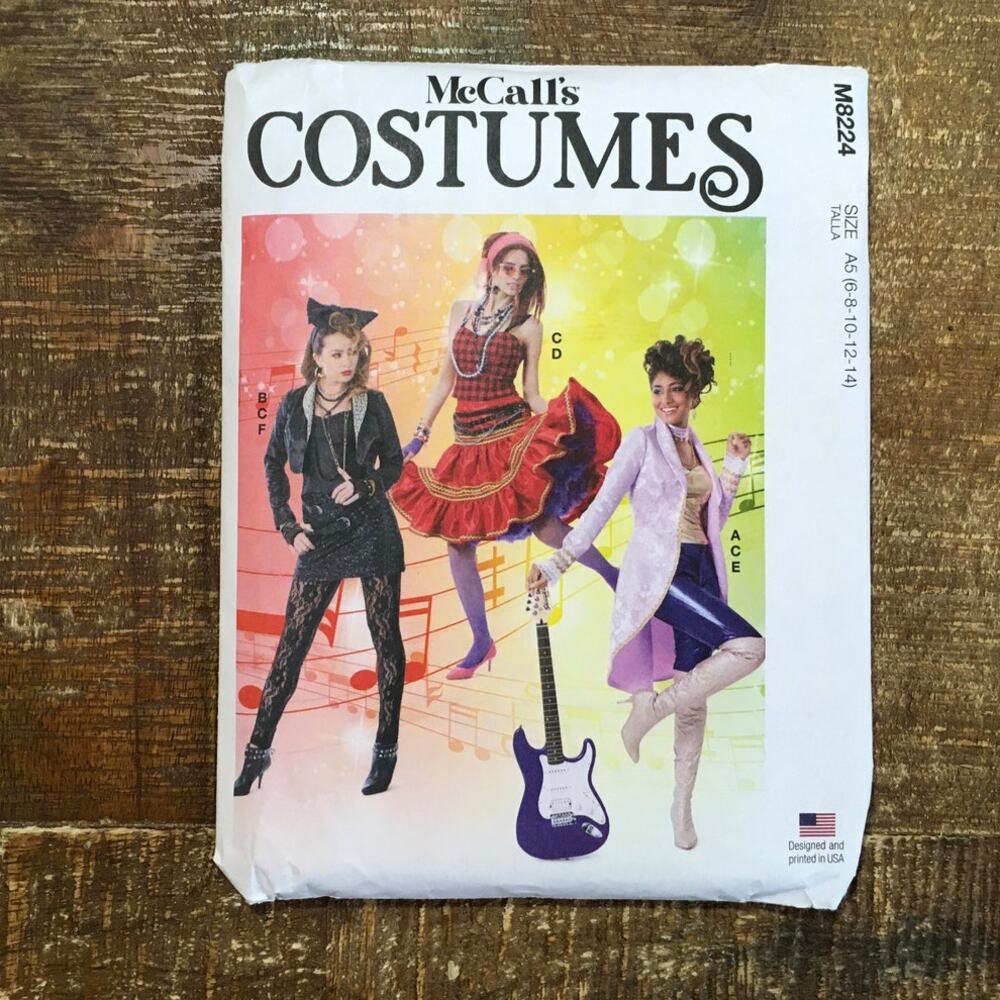 McCalls Sewing Pattern M8224 80s Pop Star Costume Madonna Cyndi Prince6-14 UNCUT